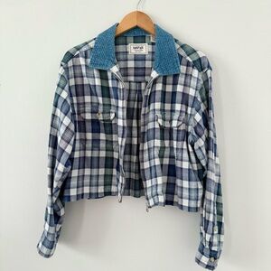 Vintage 90s grunge Krazy Kat cropped plaid jacket in blue/white
